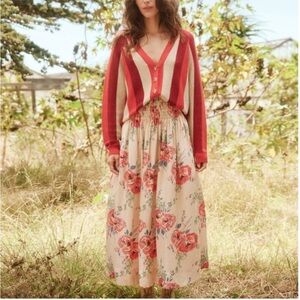 THE GREAT 100% Silk Viola Echo Rose Floral Print Maxi Skirt Size 2